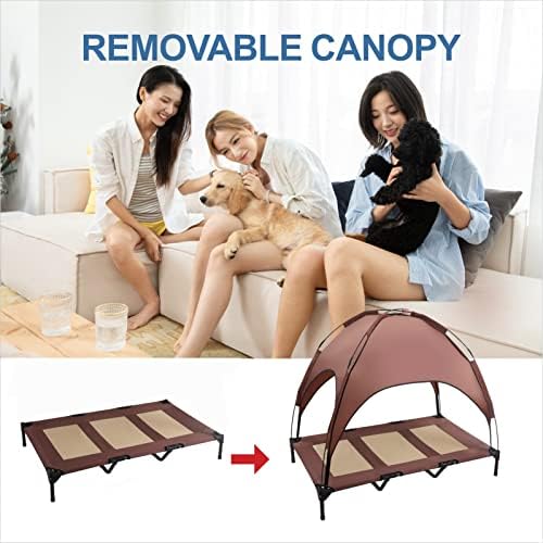 Hooyeatlin Grande cama de cachorro elevada com dossel - 48 polegada de cão de cachorro elevada ao ar livre com tenda de sombra removível