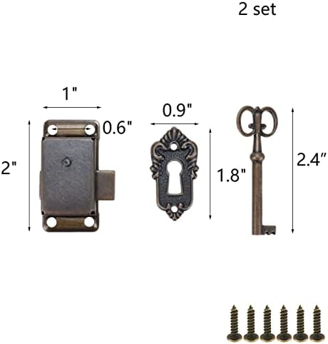 Wealrit 2 Set Bronze Red Bronze Bloqueio, trava da gaveta vintage com teclas, trava de armário retrô para estojo de armário