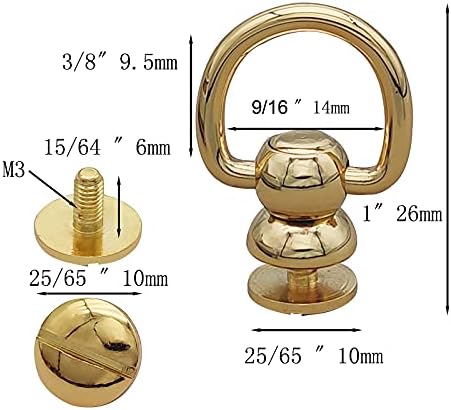 Estudos de bola de bronze sólidos 6sets de couro fascinantes com anel D Chicago parafuso para trás 360 graus rotação grátis