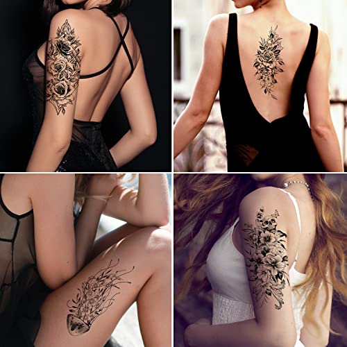 Cerlaza Half Mangas Tatuagens Temporárias Para Mulheres, Meio braço Manga Fake Tattoo Adesivos para maquiagem corporal, Tattoos