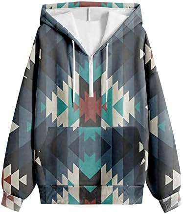 Jjhaevdy feminino de manga longa Tops casuais casuais com estampa geométrica de manga longa Pullover de cordão longa, étnico