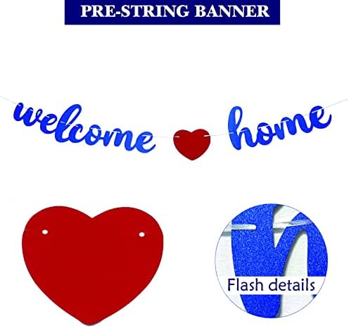 Bem-vindo a casa de banner de bandeira decoração de festa azul brilha pré-estrescida para decorações de festas do