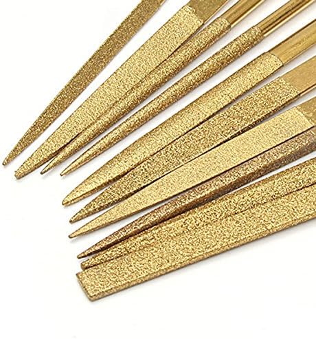 TRJGTAS 10PCS Titanium Diamond Coating agulha de arquivos planos Ferramentas de artesanato de trabalho metal