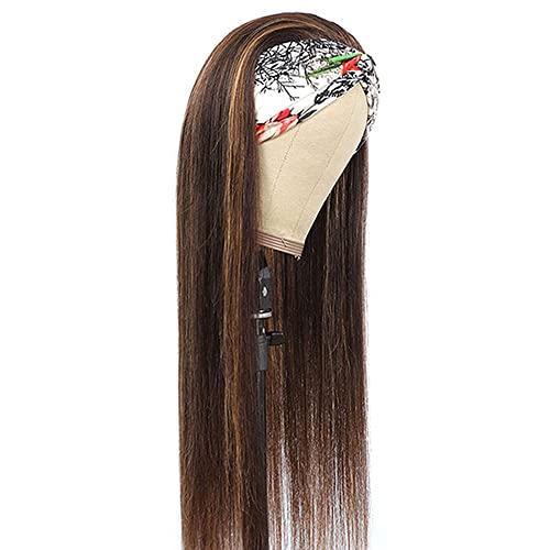 Muaowig Band Wig Destaque Human Hair Wigs P4/27 Cabelos de cabelo virgens brasileiros retos 8a Grade Unsoceded Remy