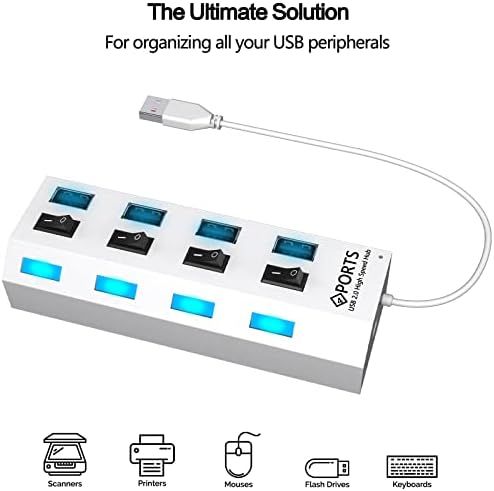 [2 pacote] Miuolv 4-porta USB 2.0 Hub com interruptores de energia LED, divisor USB para laptop, teclado PS4 e adaptador de