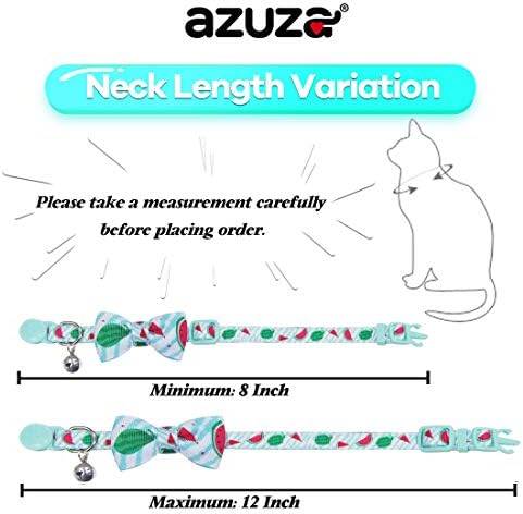 Azuza Breakaway Cat Collar com Bell, 2 colares de gato de fivela de segurança com a gravata