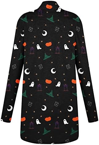 Cardigans de Halloween para mulheres, impressão fofa de trajes de manga comprida jaqueta casual casual fit com tunica tops