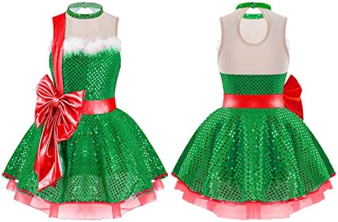 Tiaobug Kids Girls Girls Shiny Liginas Vestido de dança de Natal Papai Noel Fantases Vestido de Balé Tutu Dress Vestido de