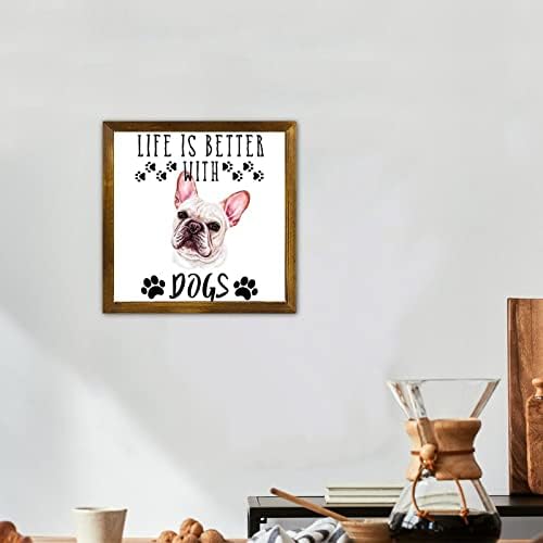 LuckLuccy Life é melhor com cães sinal de madeira Poodle Dog emoldurado Placas de madeira Placas Animal tema decorativo