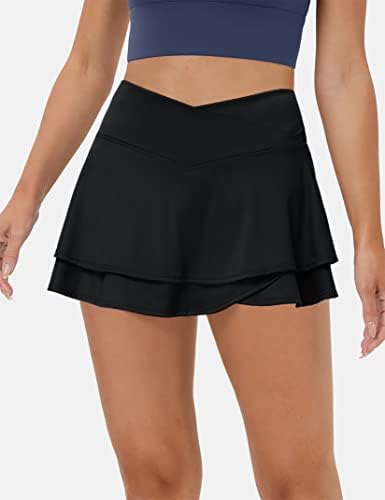 Saias de golfe de Kojooin para mulheres plissadas de tênis com bolsos crossover High Wisty Athletic Workout Running Skorts