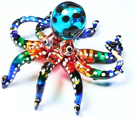 Witnystore 3 Longo Longo Multicolor Octopus soprado Vidro de vidro estatueta Vida marinha Cristal Animal Lâmpada Miniatura Miniatura