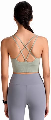 RushaiBar Strappy Sport Bras for Women, Cross Cross Back acolchoado sutiã cortado para fitness de treino de ioga com copos removíveis