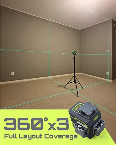 Lasgoo LG-3D Nível de laser Auto-nivelamento 3x360 °, laser de linha transversal de feixe verde 3D para construção e figura pendurada,