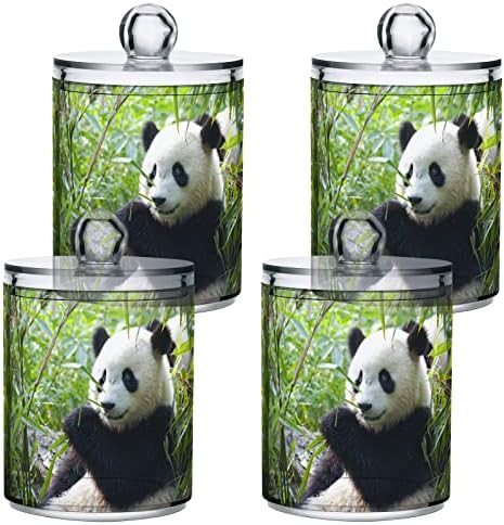 Yyzzh fofo panda urso animal bambu floresta floresta floresta 4 pack qtip titular dispensador para algodão swab bola redonda