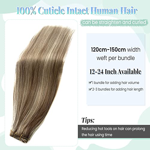 Costure em extensões de cabelo cabelos humanos reais, 20 polegadas de 100g de cinzas marrom e loiro balayage cinzas de cinzas