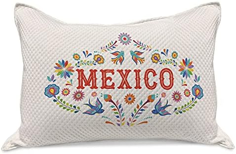 Ambesonne Day of the Dead micoteca de malha, capa de travesseira, tipografia no México em flores coloridas e pássaros impressos,