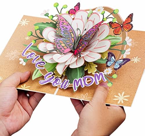 Paper Love, de forma, amor, Mom Butterfly 3d Mothers Day Pop -up Card, para mamãe, esposa, qualquer pessoa -