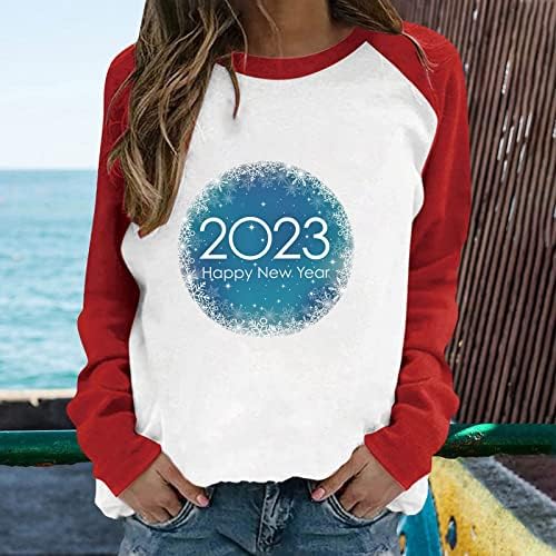 2023 Pullover de ombro 2023 Top de pullocação de ombro para mulheres Moda Colorblock Blouse Crewneck Camisetas de manga longa Camisetas