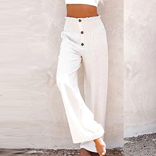 HDZWW Women Button calça de cintura alta calças longas calças sólidas para mulheres calças de verão de pernas largas calças modernas