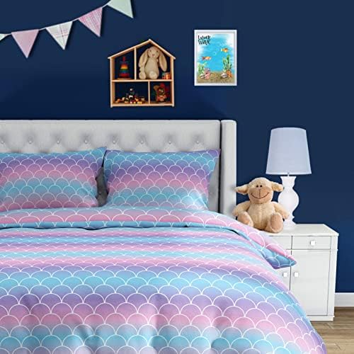 Conjunto de edredom em escala do gradiente azul de Papitlulu Pink, Microfiber Soft 3pcs Full/Queen Bedding Set com