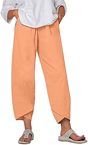 Calça de calça de algodão capri -feminino calças de linho de algodão