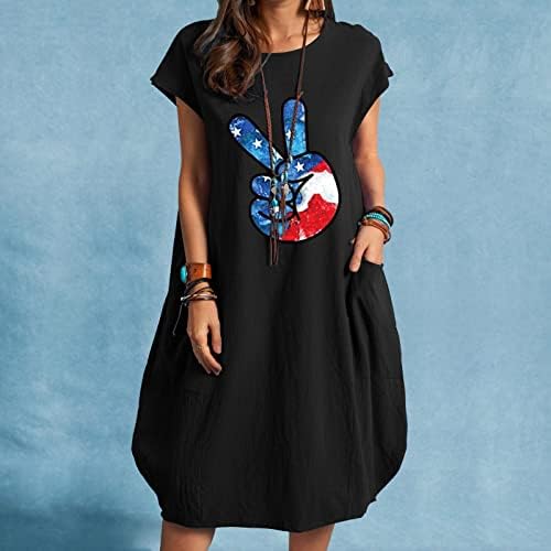 Miashui Flare Midi Dress Lady Lady Print Loue Short Sleeve para mulheres Vestido de pescoço redondo de verão com