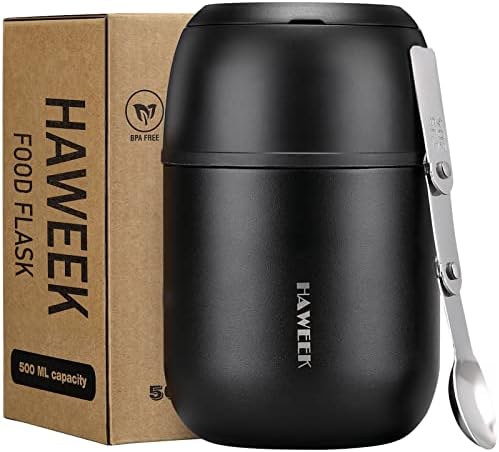 Haweek Isolle Alimentos Recipiente de Sopa de 17 oz Thermos para comida quente Crianças adultos, lancheira a vácuo de aço inoxidável