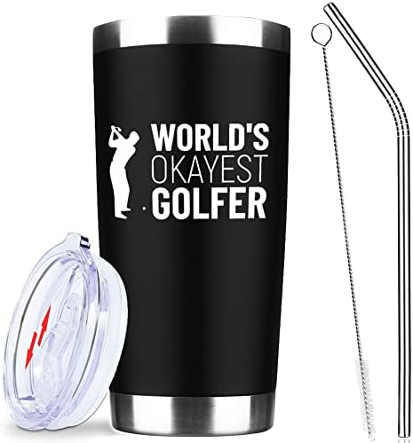 Presentes de golfe para homens - Worlds Oklest Golfer Golfer Funny Presens Isolados Aço inoxidável Tumbler caneca Wing e palha