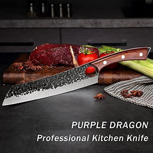 Purple Dragon Chef Chef Faca Carne e Cleaver Vegetal Faca mão Faca forjada Faca de 8,5 polegadas Tang Completo Faca de