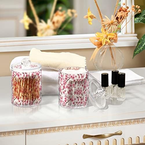 Cherry Blossom Pink 2 Pack 2 Cotton Swab Ball Dispensador Organizador Recipientes de vidro plástico com tampas de cotonete de cotonete