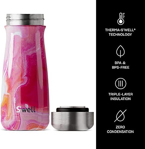 S'Well Aço inoxidável Viajante de viagem - 16 FL OZ - Rose Agate - Contêineres isolados a vácuo de camada tripla