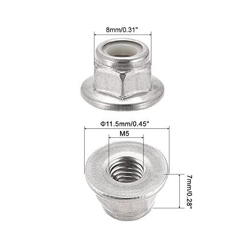 UXCELL M5 NYLON INSERT HEX LACKS com flange, 304 aço inoxidável, acabamento simples, 25pcs