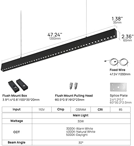 Scon 4ft pendente linear LED Iluminação suspensa 30W Linkablemodemodlen Spotlight para a garagem da loja de escritórios da sala