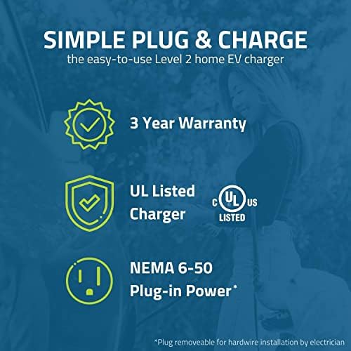 EVOCharge Nível 2 EV Carregador | Até 32 amp, cabo de 18 pés, 240V, carregador de veículos elétricos listados por UL, plugue