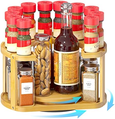 Spaceaid 2 Bamboo Spice Rack Organizador, Lazy Susan Turtable para o armário, especiarias da cozinha em casa, girando prateleira