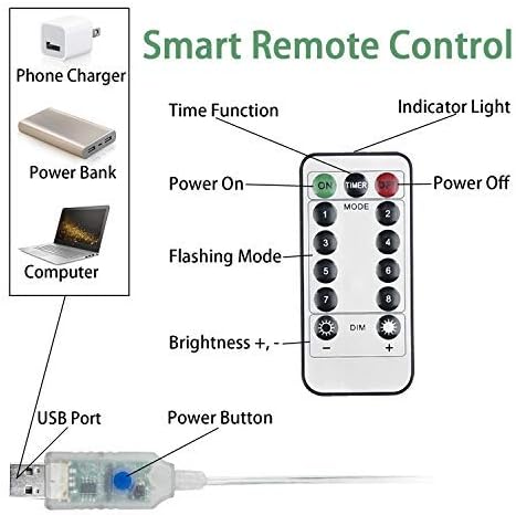 Luzes de corda Rymbo, luzes de formato de estrela interna/externa de 34 pés de 34 pés LED LUZES BRANCAS BRANCAS E CABO DE CURNA EMPRONHADORES