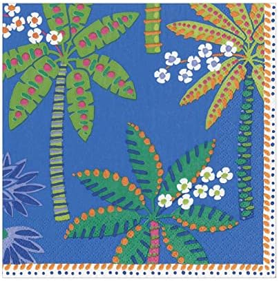 Caspari Paradise Palms Paper Luncheon Nudins in Blue, 20 por pacote