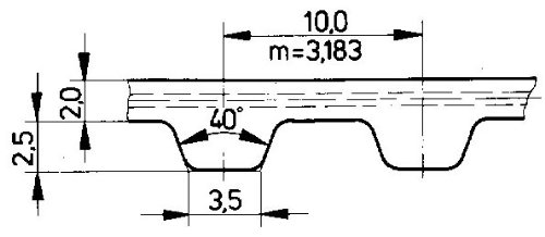 Ametric® 10D1700.15 Correnta de tempo de poliuretano métrico, cordões de aço, inclinação de 10 mm, perfil de dente duplo