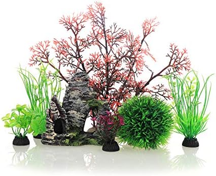 Tanque de peixes de aquário jih, plástico, decoração de decoração conjunto 7 pedaços, pequenas e grandes plantas de tanques de peixes