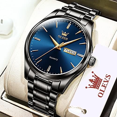 Olevs Mens Gold Watches Analog Quartz Business Dest Data Day Day Aço inoxidável clássico de luxo luminoso à prova d'água