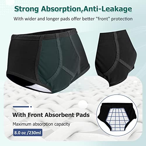 Men's Incontiny Underwear 3 pacotes Brincos de controle da bexiga Lavagem de roupas íntimas urinárias para homens Briefes de incontinência