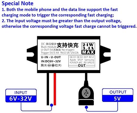 2-PACK QC3.0 DC TOLTAGE DO CONVERSOR, AIDEEPEN 24W CARGA RÁPIDO 6V-32VTO 5V Módulo Converter DC Buck Módulo USB-A