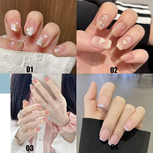 24pcs Pressione a cabeça quadrada destacável em unhas Falsas unhas com geléia, unhas falsas francesas vestíveis,