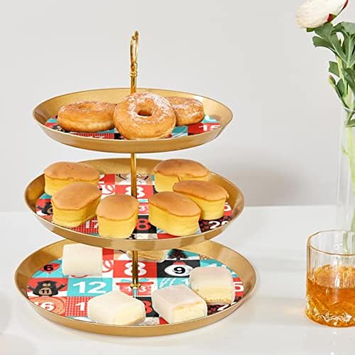 Lyetny 3 Sobessert Stand Stand Gold Cupcake Pastry Stand para festa de chá, casamento e aniversário, calendário em forma de quadrado
