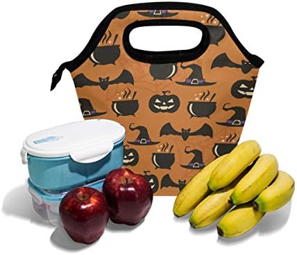 Heoeh pupkin bat witch halloween lanch saco de bolsa cooler saco de lanche isolada para lancheiras para lanche para o escritório da