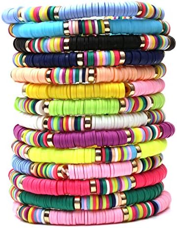 Casdan 14 PCs Heishi Bracelet Set para mulheres Rainbow Vinil Disco Sincho