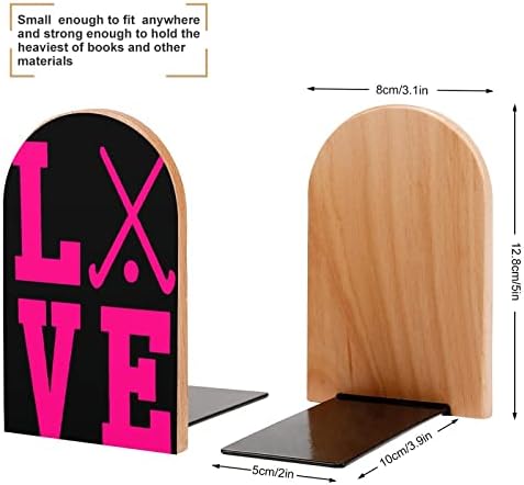 Love Hockey Pried Wood Book Ends Non-Skid Decor Bookend para Office Home 1 par