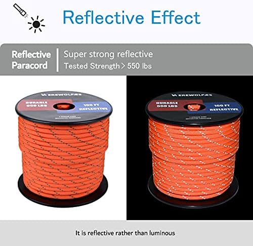 Lobisomens refletivos 176 e 550lb Paracord - de nylon, rolo de corda, cordão de pára -quedas de 3 e 7 fios para a