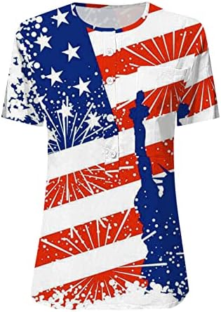 4 de julho camisetas para mulheres de manga curta v túnica de túnica American Flag Star