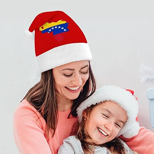 Venezuela Flag mapa chapéu de Natal Papai Noel Hats Presujo curto com punhos brancos para homens Mulheres Decorações